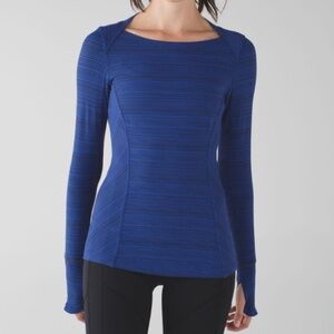 Lululemon Kanto Catch Me Long Sleeve Kanto Stripe Sapphire Blue Black, Size 8